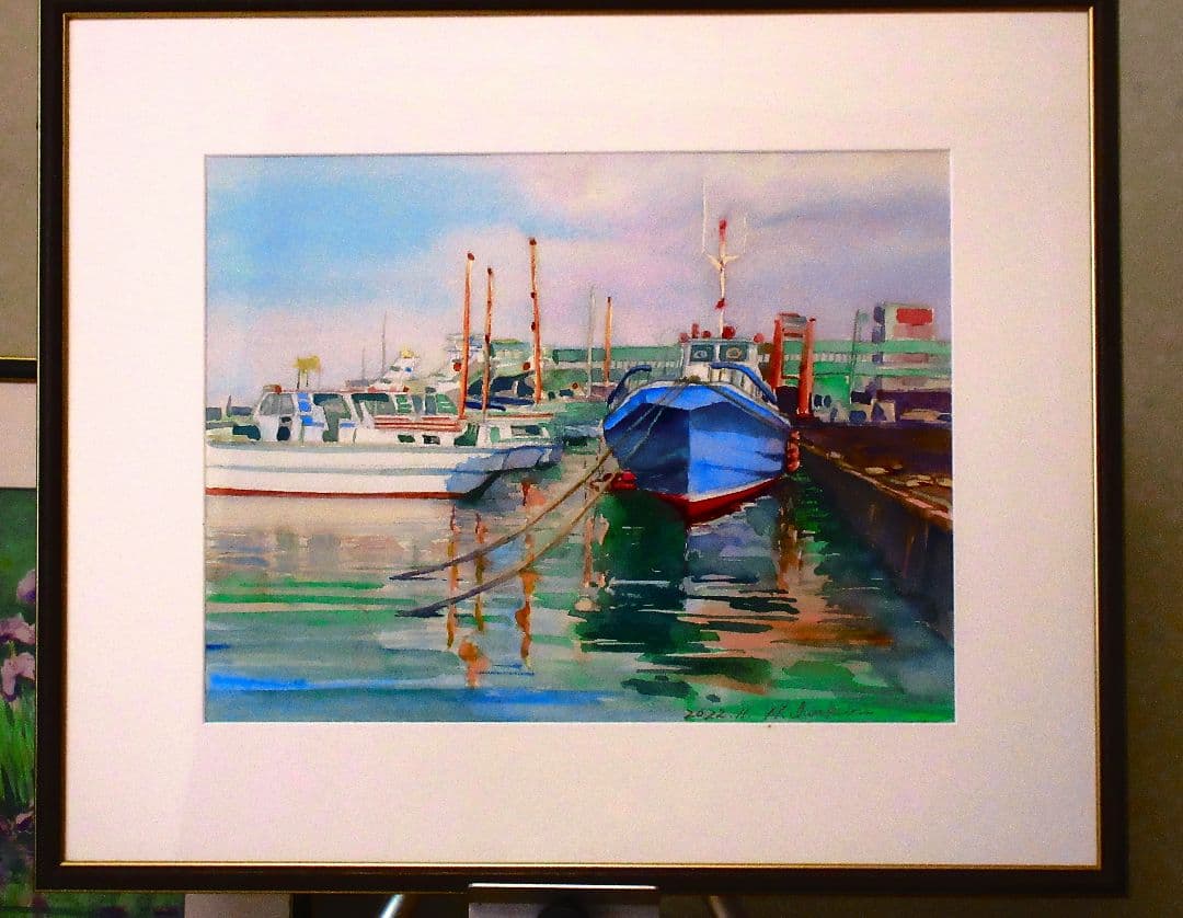 港の風景 水彩画 2022年作