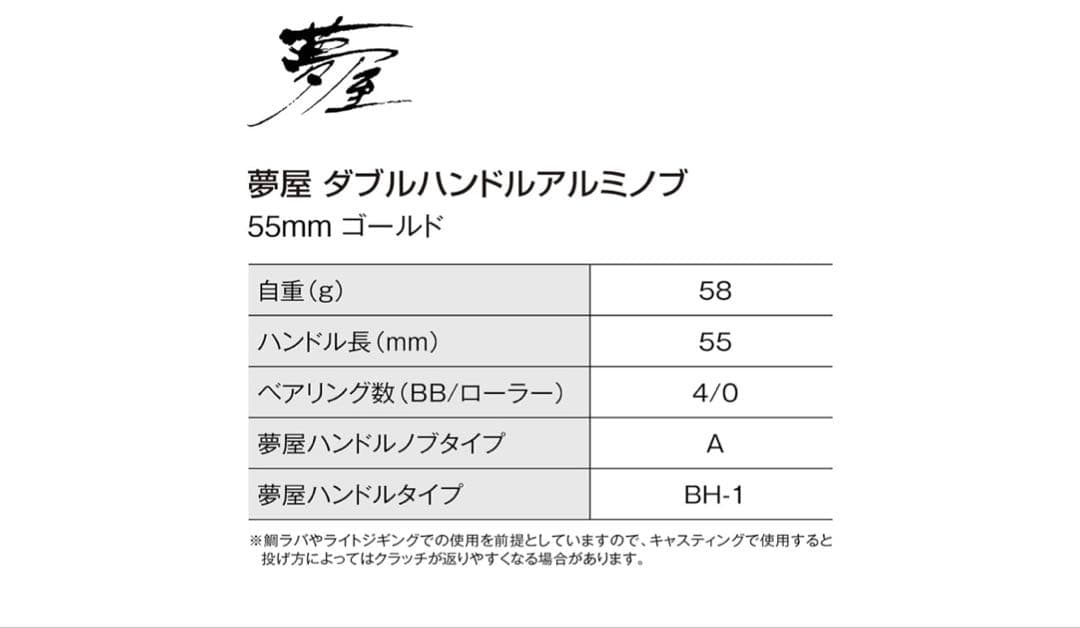 シマノカスタムパーツ 25夢屋 ダブルハンドルアルミノブ 55mmゴールド