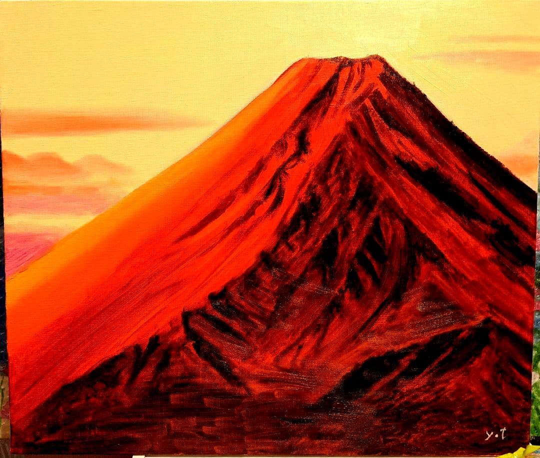 超美品！原画　朝焼けの赤富士　油彩画
