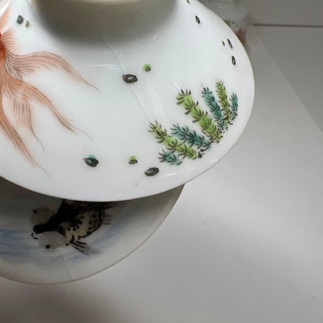 中国美術　粉彩蓋茶碗5客　口径約9㎝　東Y8-0204☆2Fタトチ