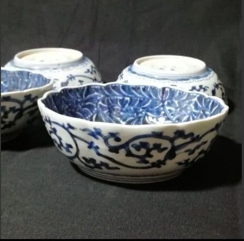 骨董　古伊万里(シダ唐草紋)なます皿4枚