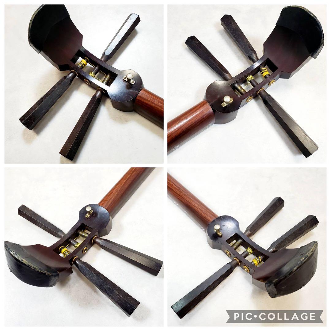 ジャンク 津軽三味線 東さわり 丸打胴 犬皮 中棹 紫檀 三つ折り ハードケース