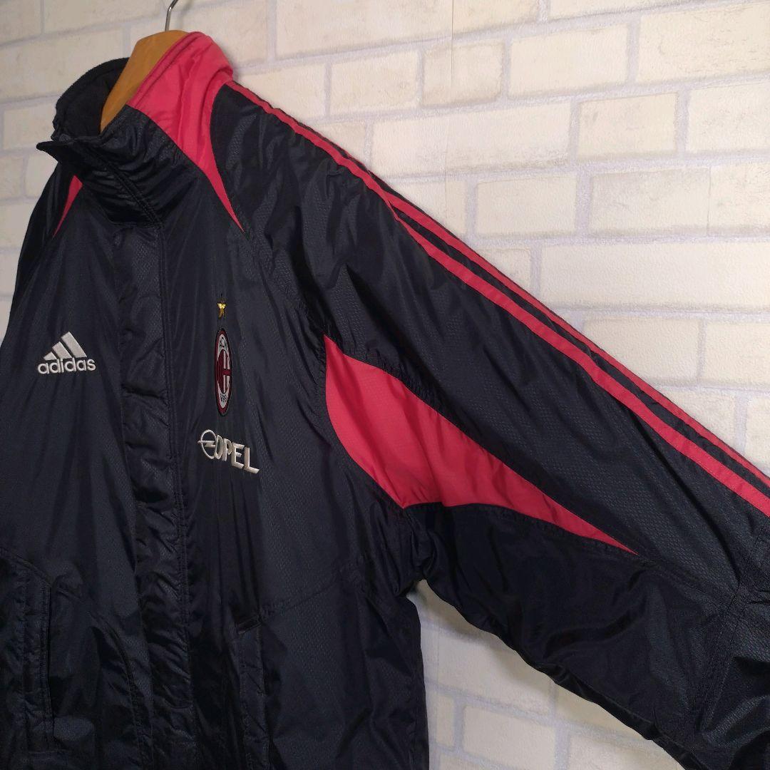 アディダス★00s ACミラン 刺繍ロゴ 中綿 ナイロンジャケット 黒 XL