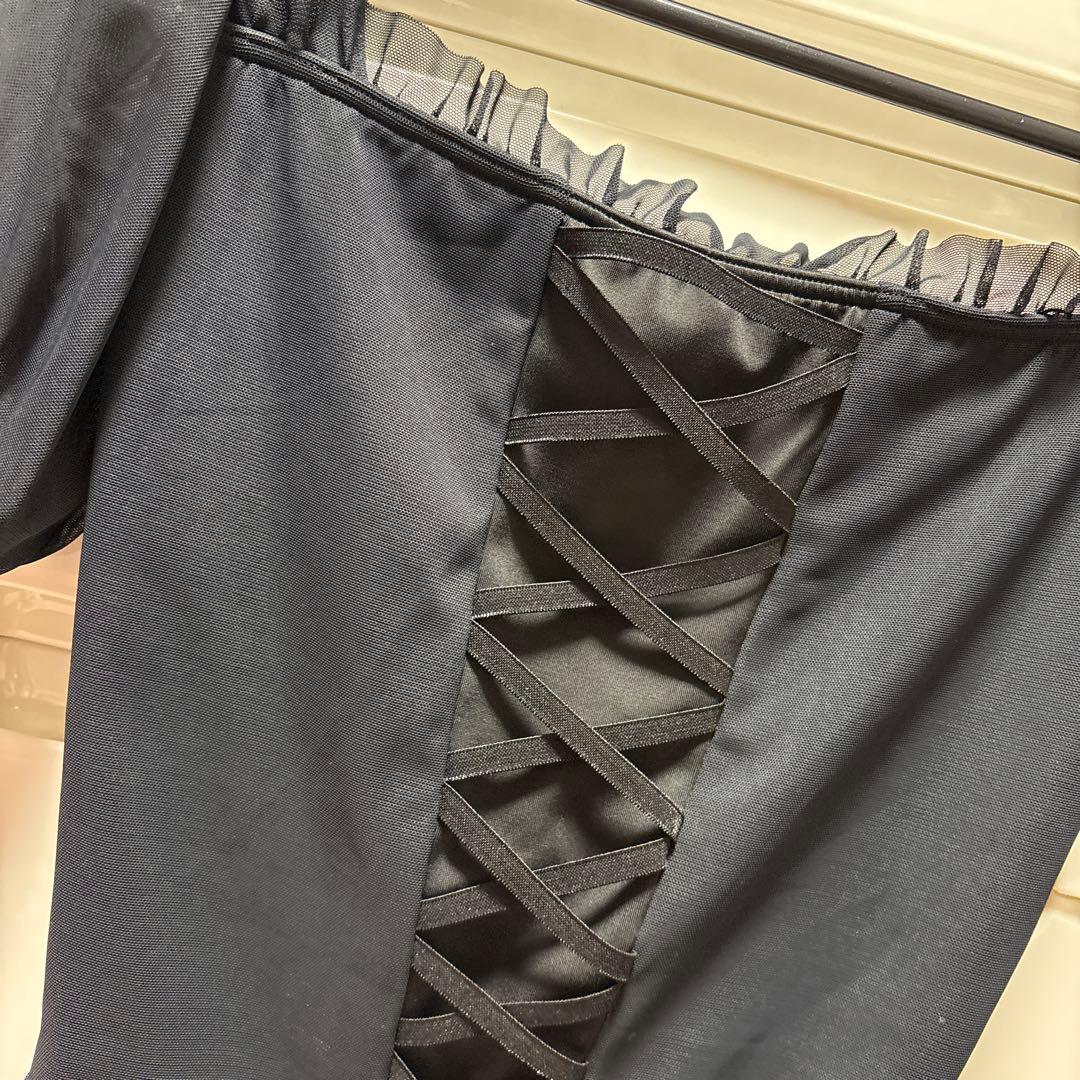 最終値下げ/Retune/stina/S 黒いバレエレオタード シースルー袖