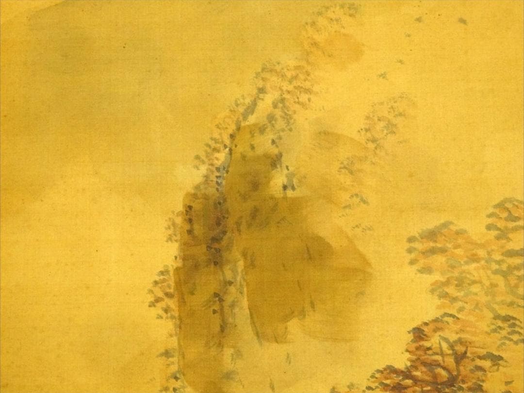 掛軸 田中六峰『秋景山水図』日本画 絹本 肉筆 無地箱 掛け軸 g11175