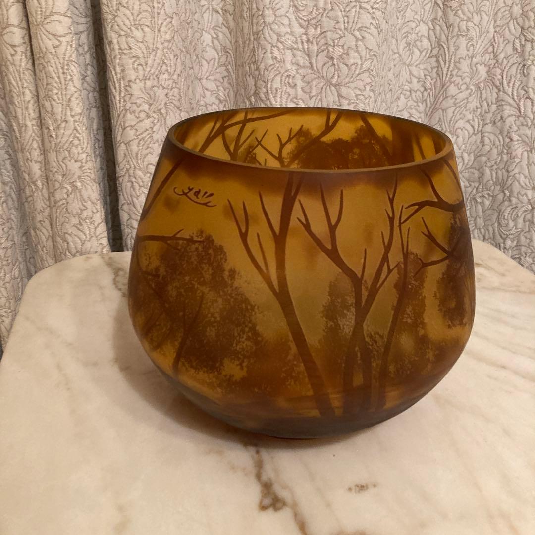 古美術柳　エミール・ガレ 湖水風景文飾壺 広口花瓶 アールヌーヴォー