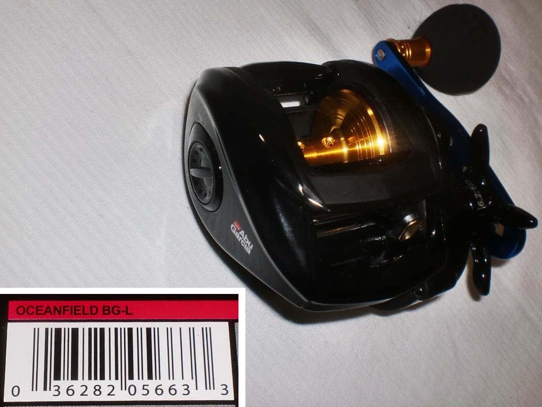 Ａｂｕ　オーシャンフィールドＢＧ＜左巻＞スペアハンドル付　新品（※箱折り目有り）