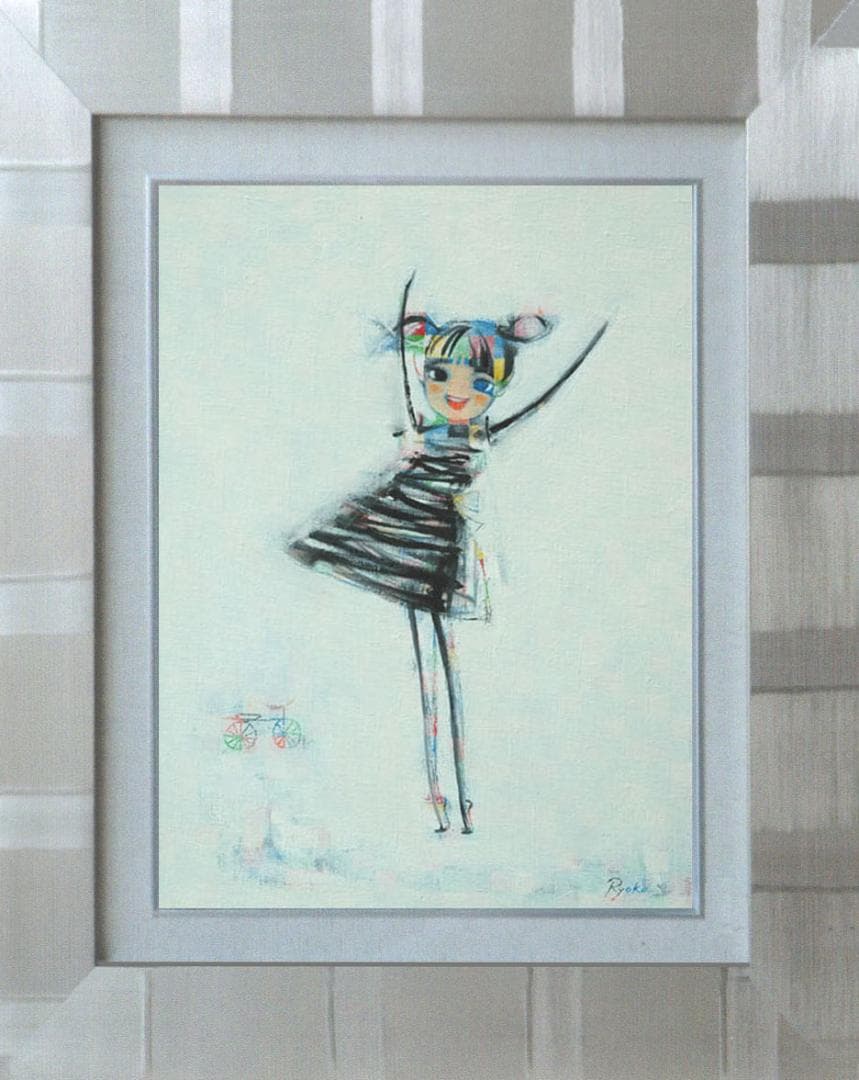 油絵 菅家令子 絵 絵画インテリアF4-080815 女の子“大きくなったよ～\"