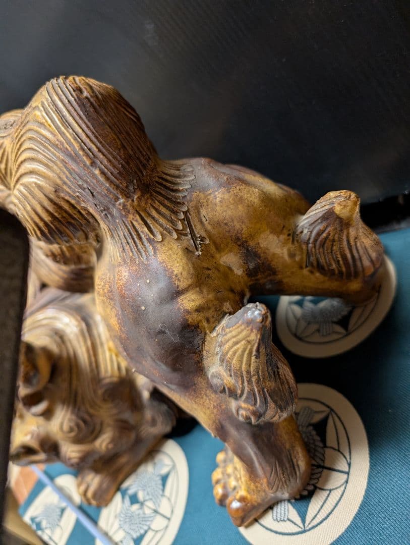 陶器製 獅子（シーサー） 約20cm年代物