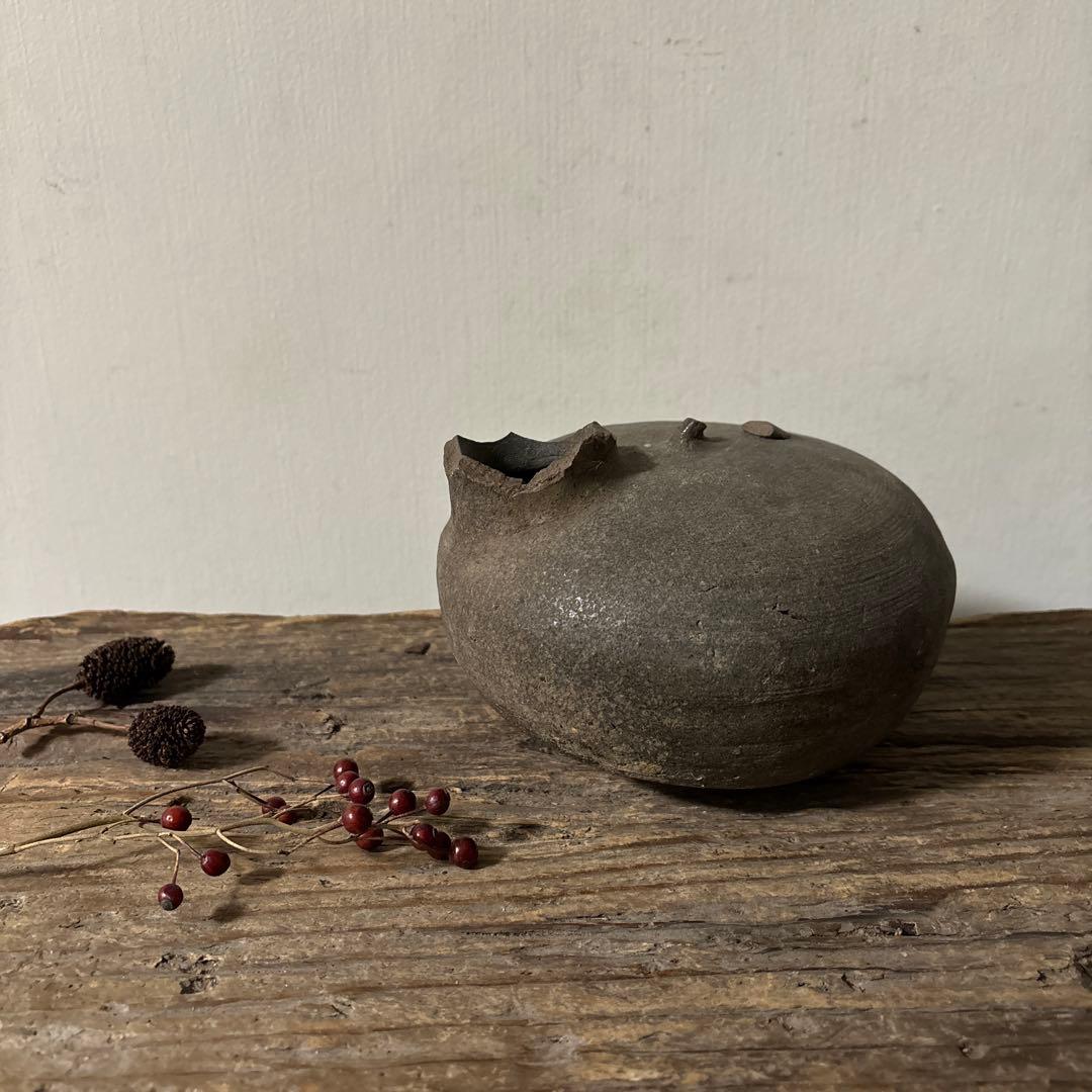 須恵器 平瓶 古美術 残欠骨董　古道具 アンティーク 酒器 花器　土器　検:李朝