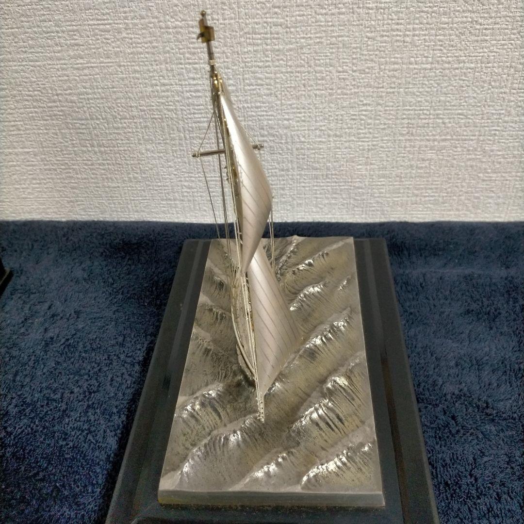 金属製 帆船模型 木製台座付き