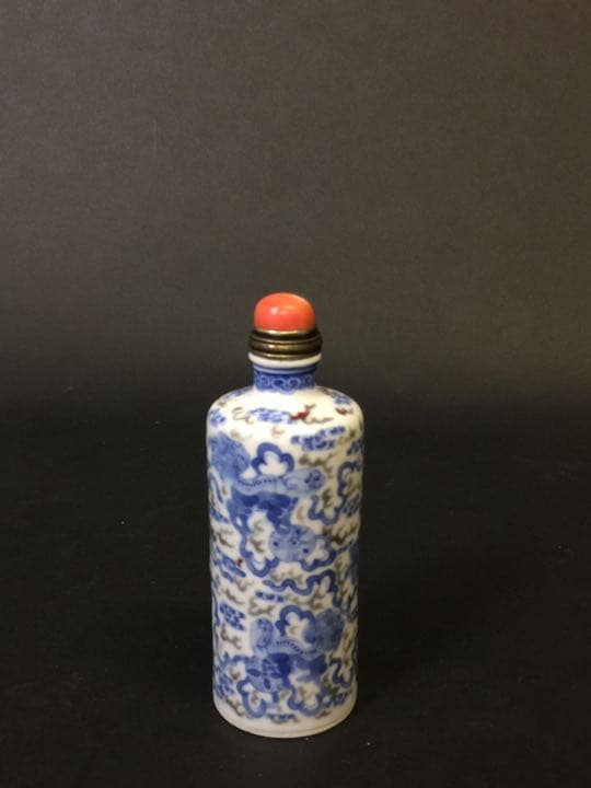 清 雍正年製在銘  染付珊瑚蓋銀杓 青花釉裡紅鼻煙壺 年代物本物保証 古美術