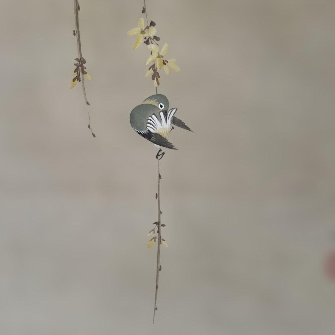 2軸セット　「しだれ桜」　「花と鳥」の掛軸 木製収納箱付き　山梨県の画家