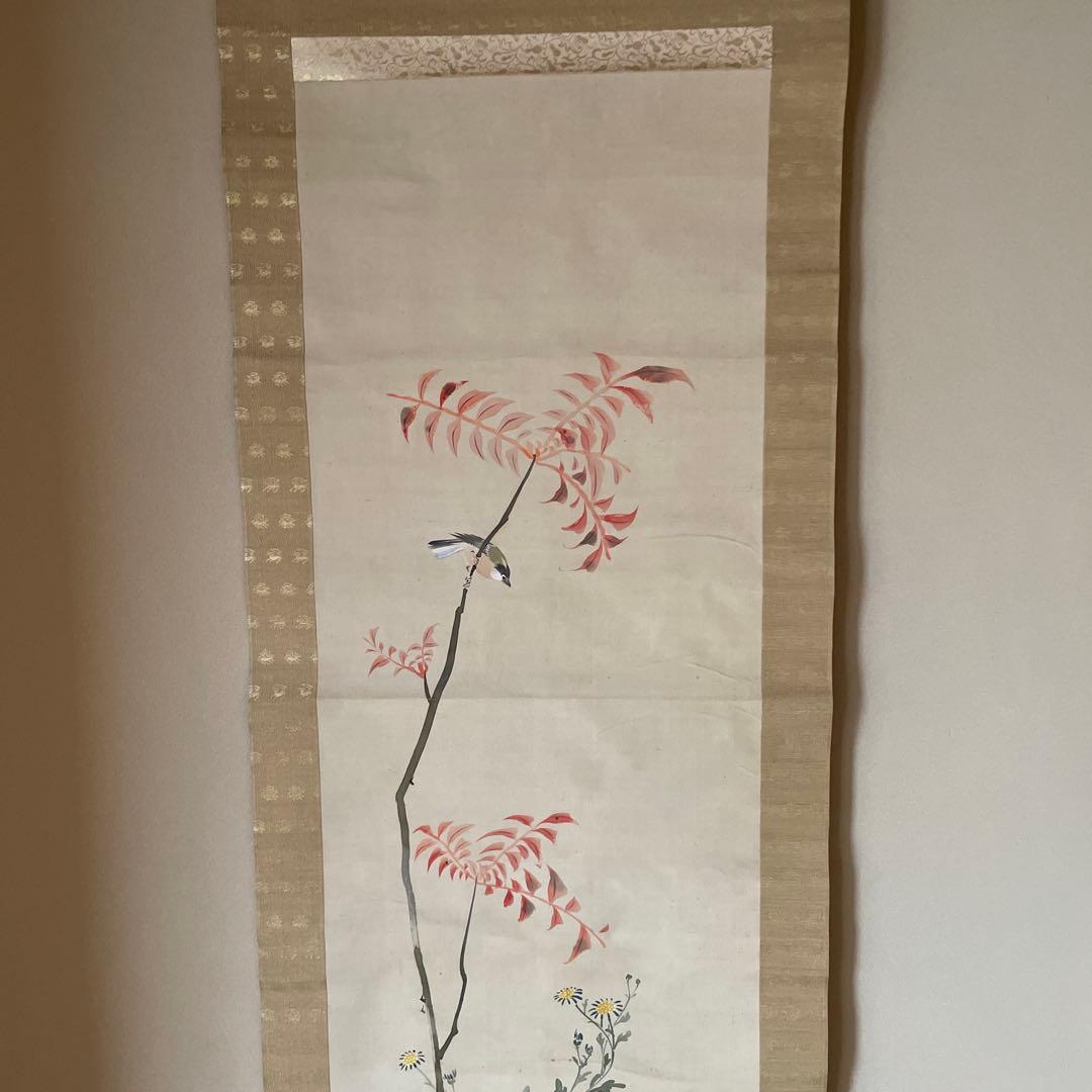 2軸セット　「しだれ桜」　「花と鳥」の掛軸 木製収納箱付き　山梨県の画家