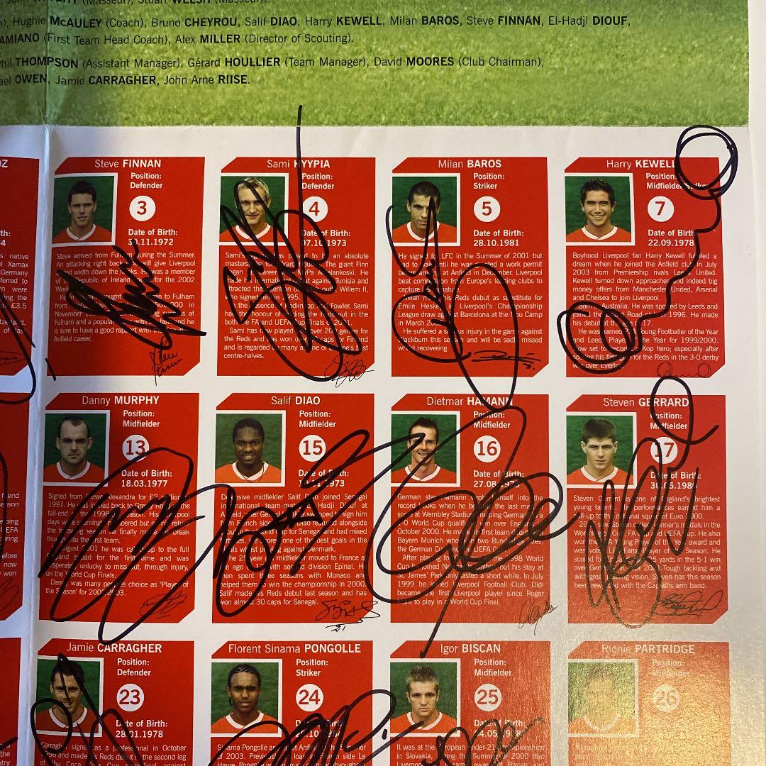 リヴァプール　03-04 直筆サイン入り ポスター　証明書付　LIVERPOOL