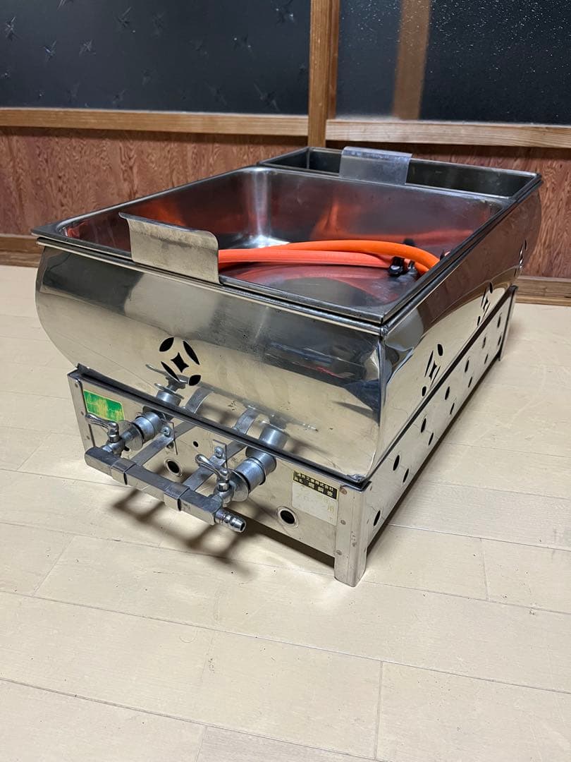 業務用ガス式おでん鍋　2仕切り　lpガス ホース付き　厨房店舗