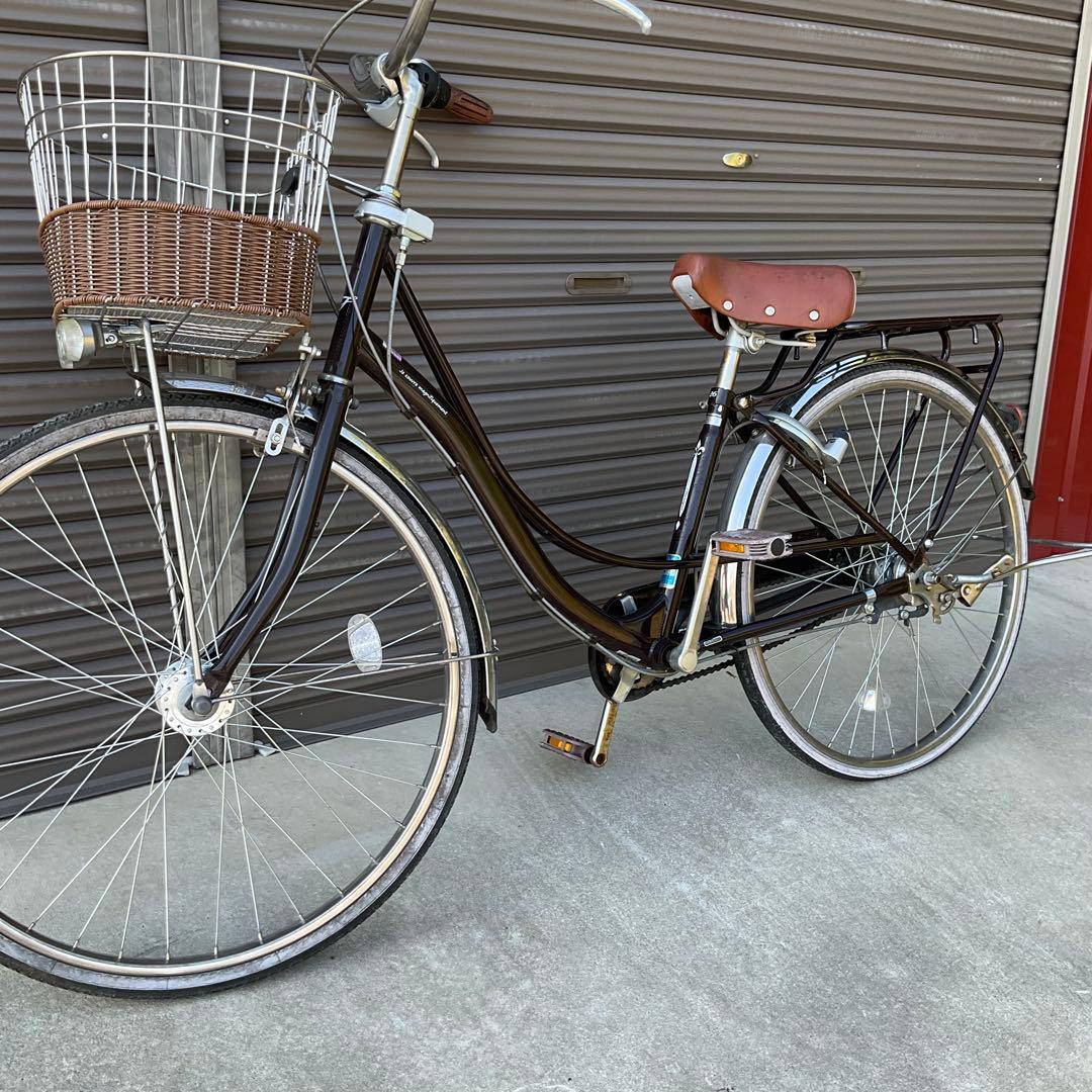 ママチャリ自転車 27インチ 身長155センチから カゴ/鍵/オートライト付き