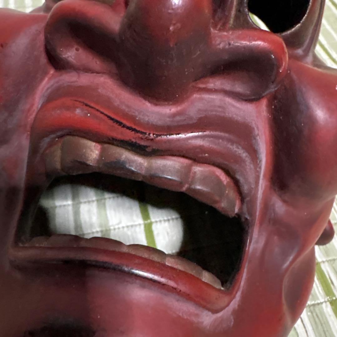 お面　能面　神楽面　仁王　仏具　鬼　男　赤　工芸品　渦　金剛力士　壁掛け　置物