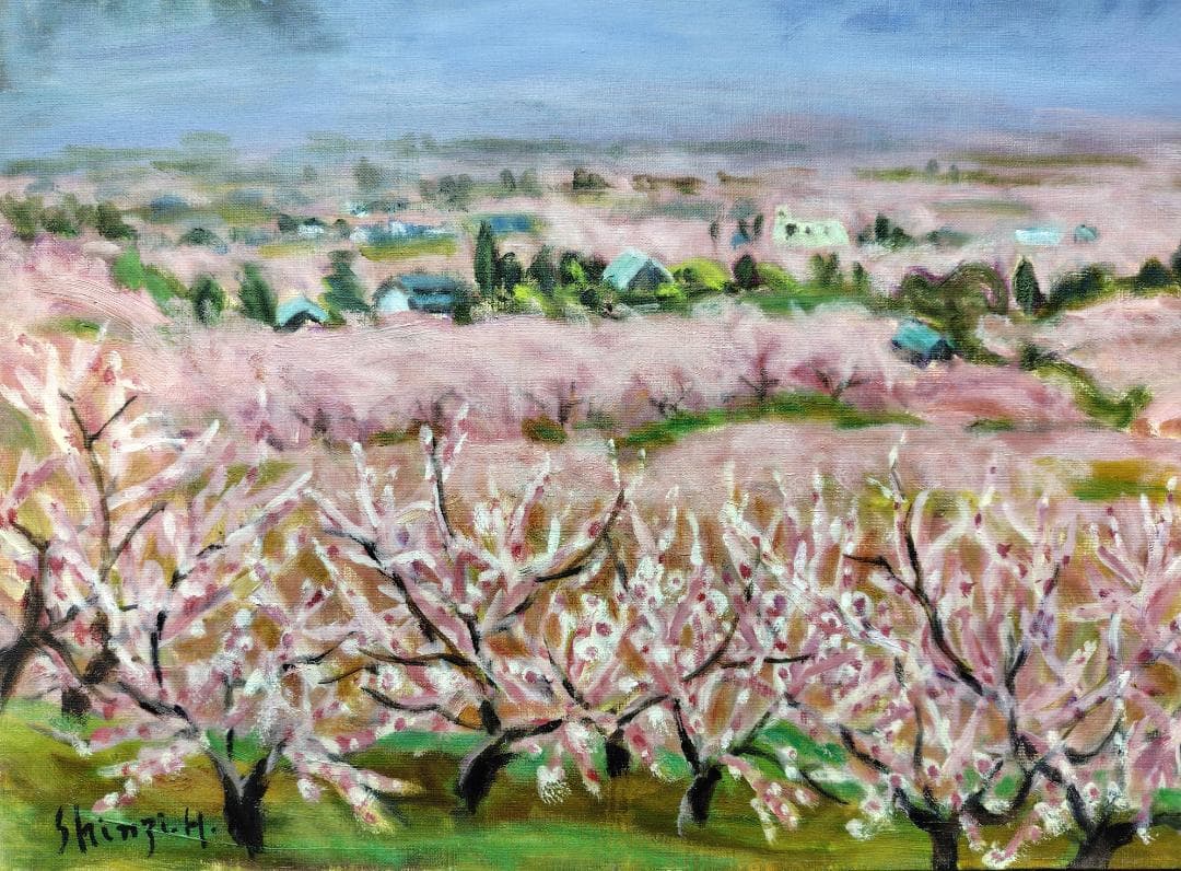 F10「桃の里」絵画 油彩画 油絵 風景画 アート