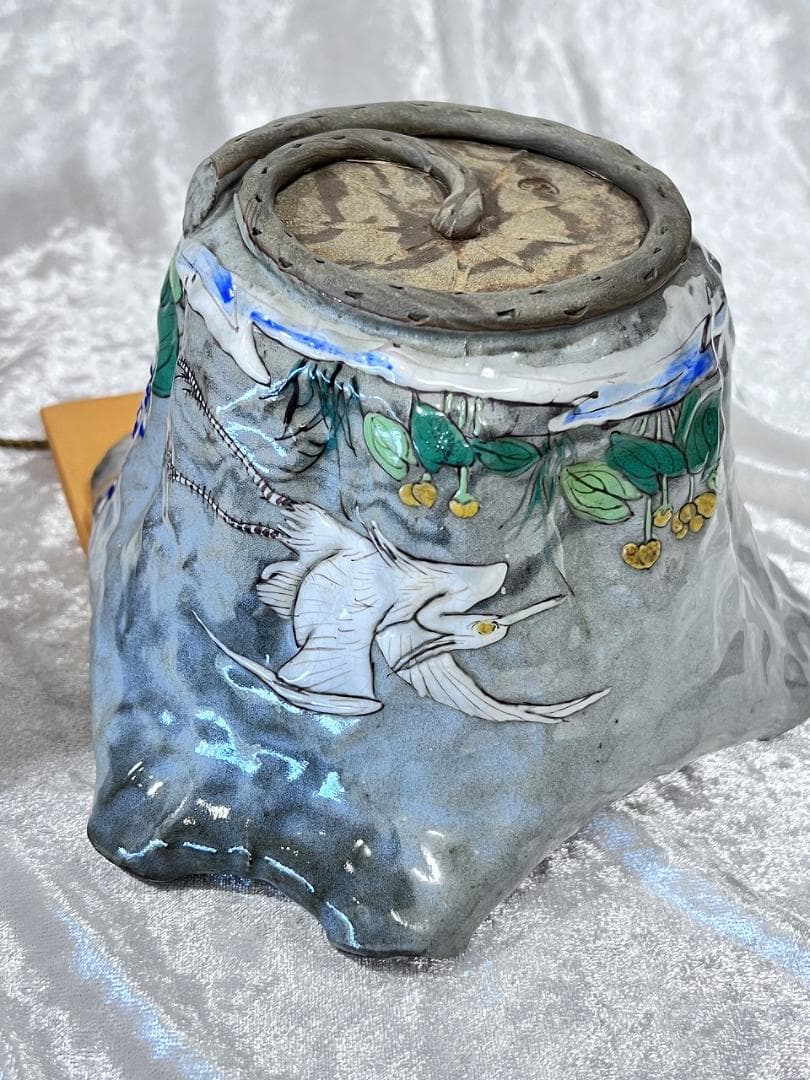 万古焼蓮葉型丼　共箱