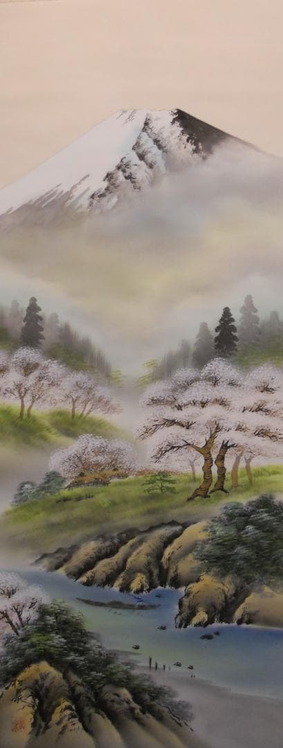 掛け軸 松泉 櫻花爛漫之図 絹本 希少 軸装 茶道具 掛軸 美品 です。