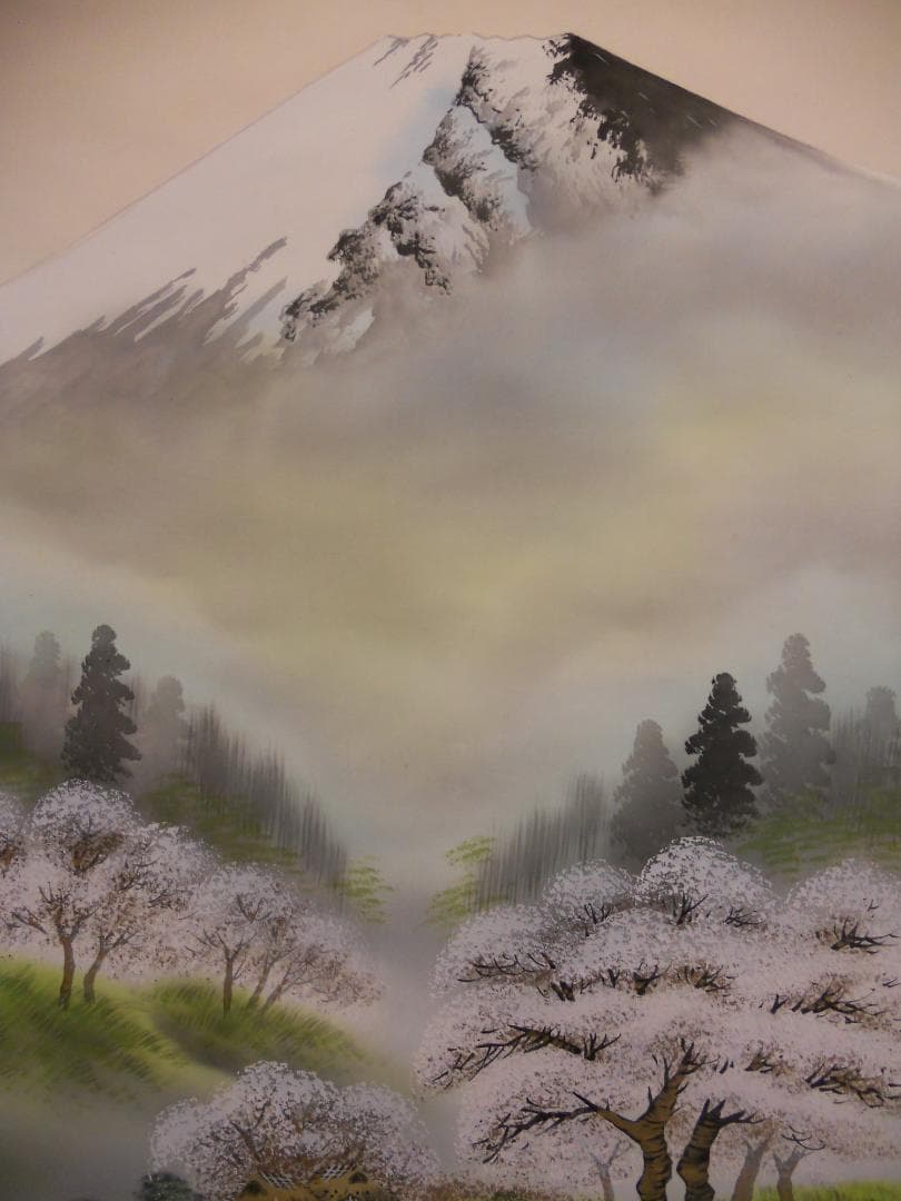 掛け軸 松泉 櫻花爛漫之図 絹本 希少 軸装 茶道具 掛軸 美品 です。