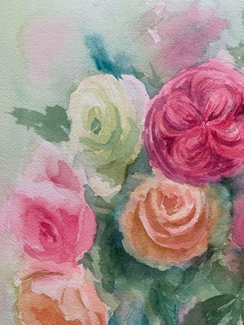 透明水彩画原画一点物デルフト焼きの花瓶と春の精②