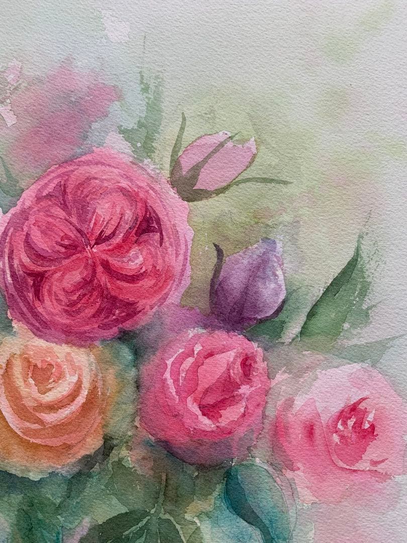 透明水彩画原画一点物デルフト焼きの花瓶と春の精②