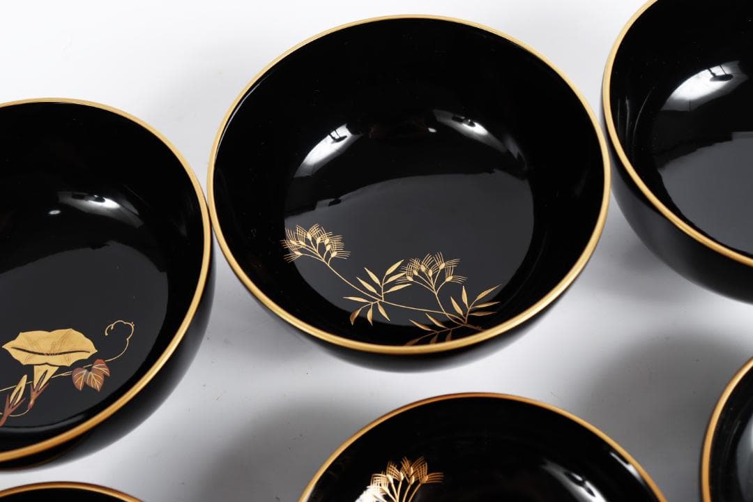 輪島塗 草花絵替 図替 蒔絵 煮物椀 五客 浅己　浅見②