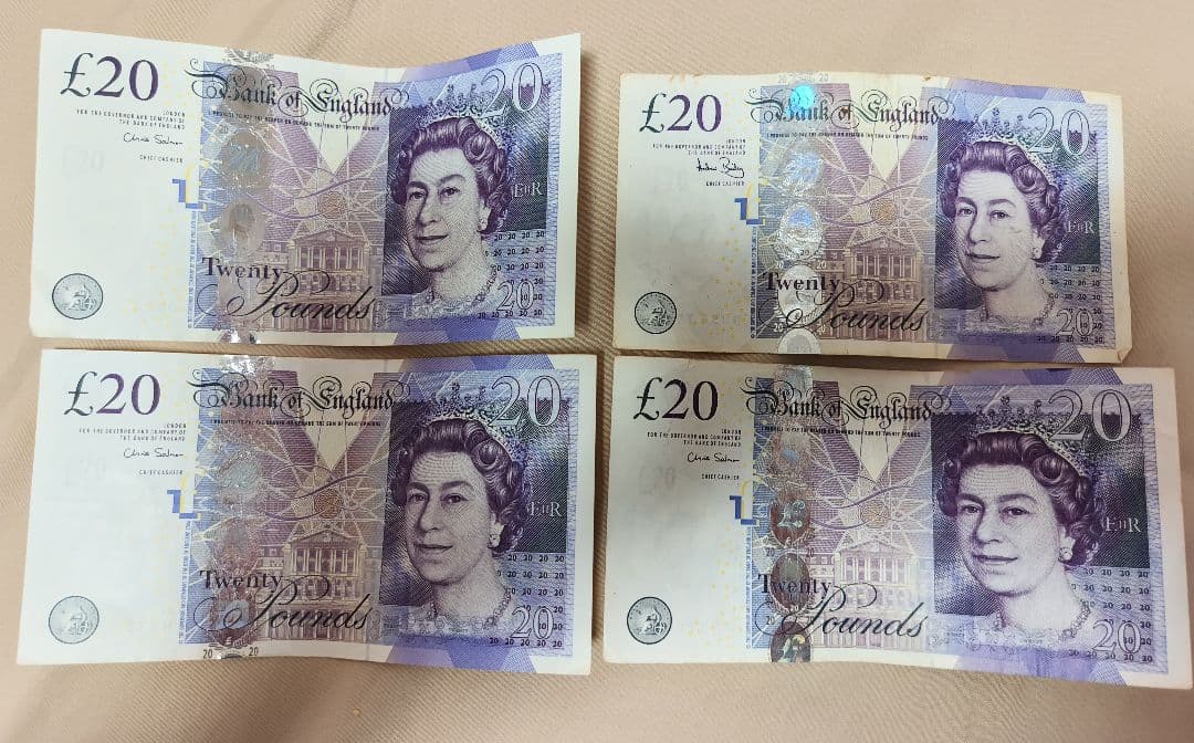 ピ*ム様 【旧紙幣】イギリス 20ポンド札 4枚セット エリザベス女王 コレクシ