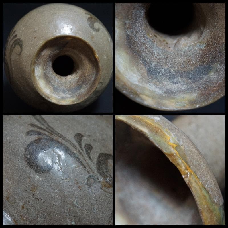 高麗 鉄絵灰釉徳利 絵高麗『唐草文』 広口瓶 花器 茶道具 陶芸アンティーク