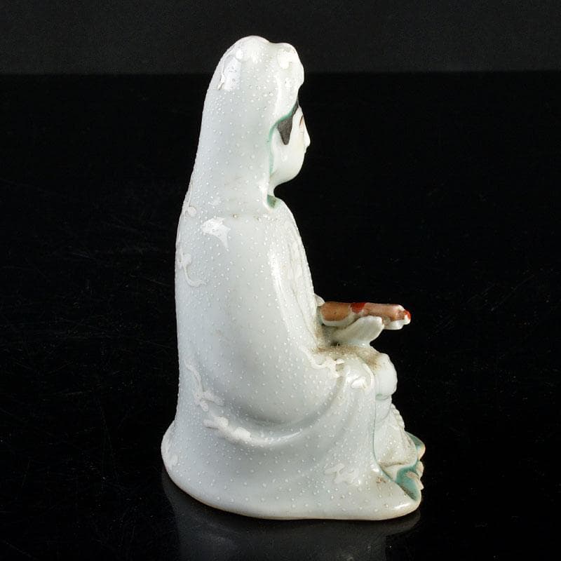 九谷焼　古九谷　 色絵白粒　観音像　仏像　置物　時代箱付　V　R4530