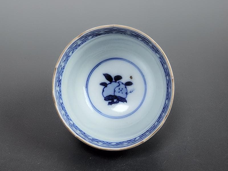 大聖寺伊万里　染錦　窓絵　葉唐草の図　向付　２客　D686AS-BDu