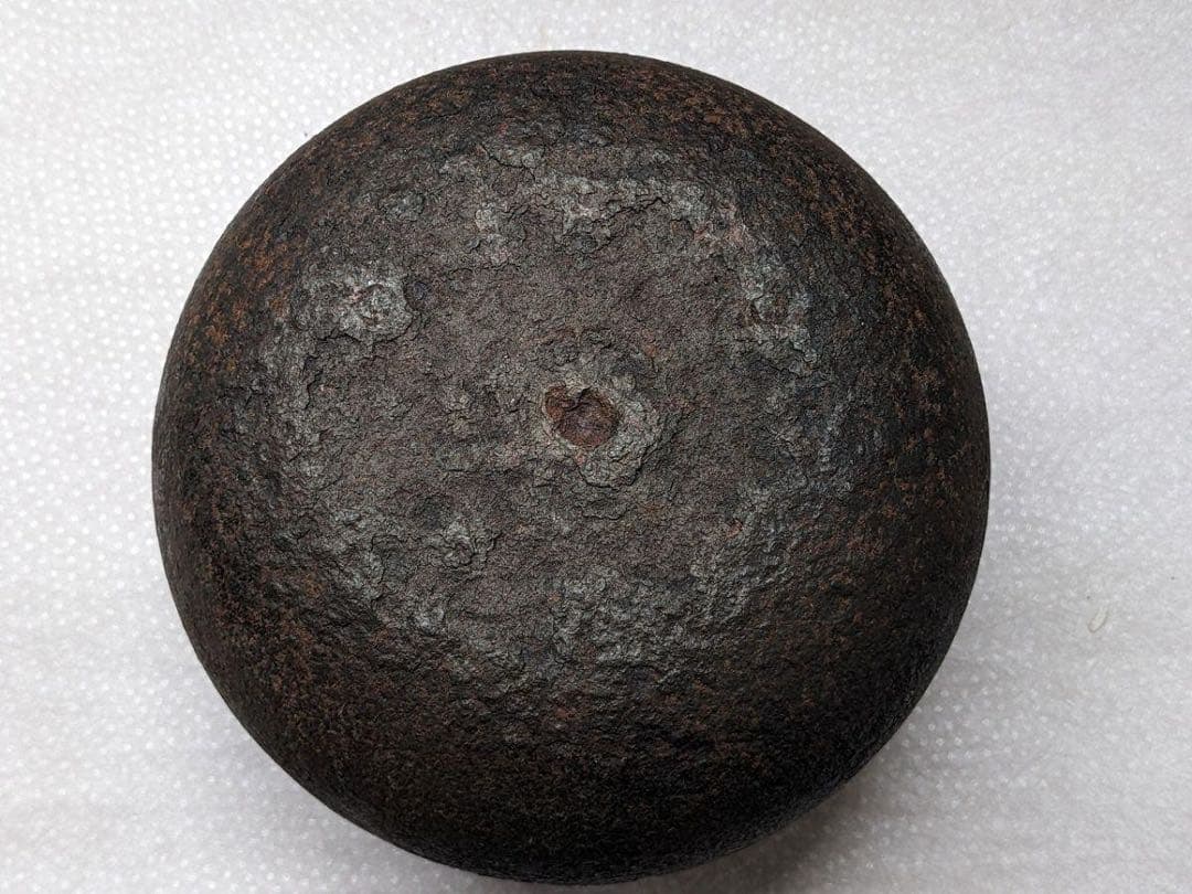 古鉄 七宝繋文 宝珠摘銅蓋 風炉釡 丸釡/80