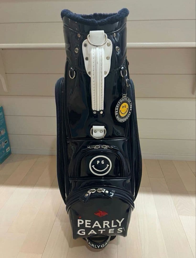 美品 正規品 パーリーゲイツ キャディーバッグ 9.0型 エナメル ネイビー