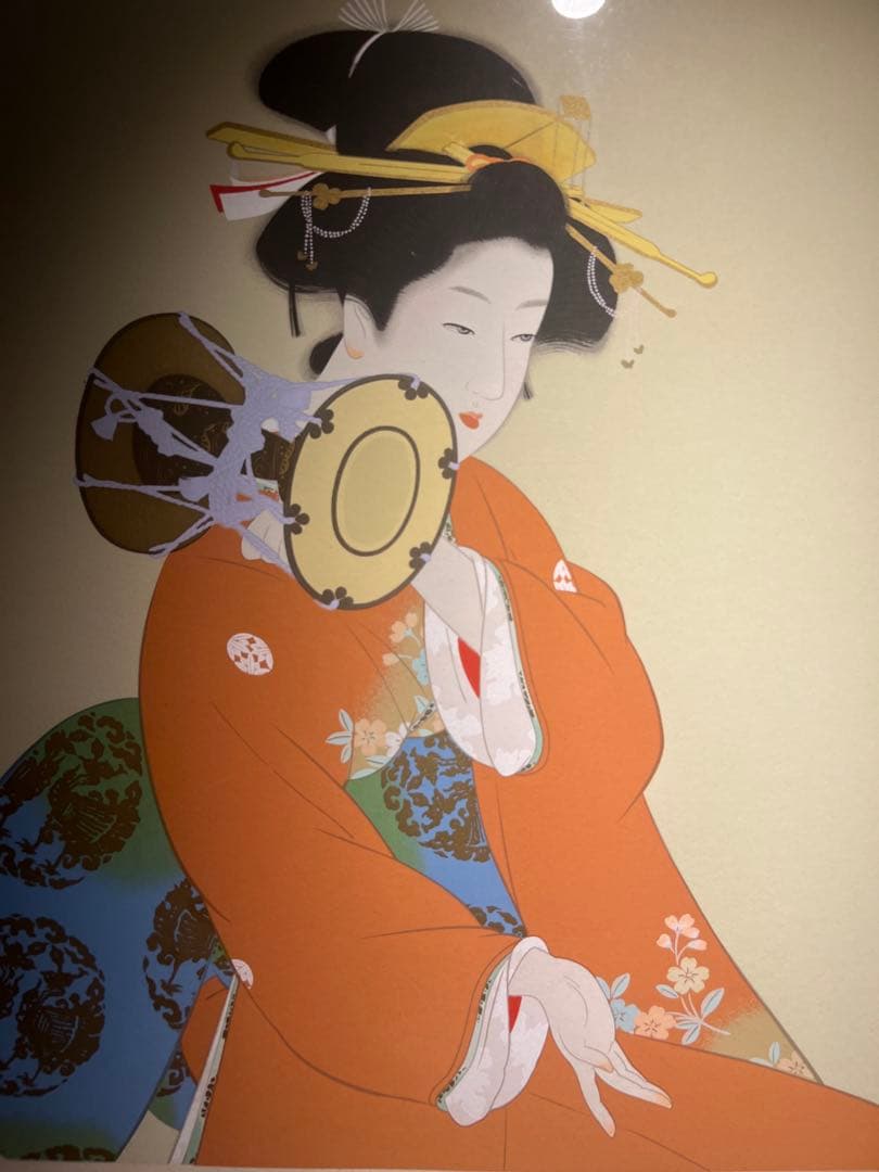 美品　上村松園【鼓の音】シルクスクリーン　380限定