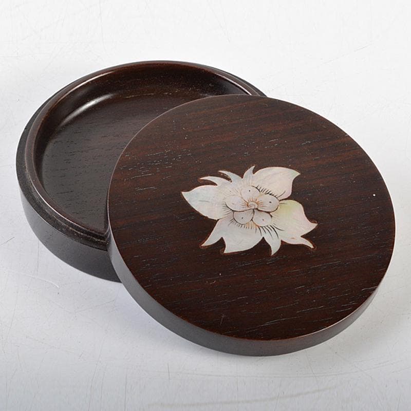 茶道具　唐木紫檀製　螺鈿装飾　花文　香合　M　R5949