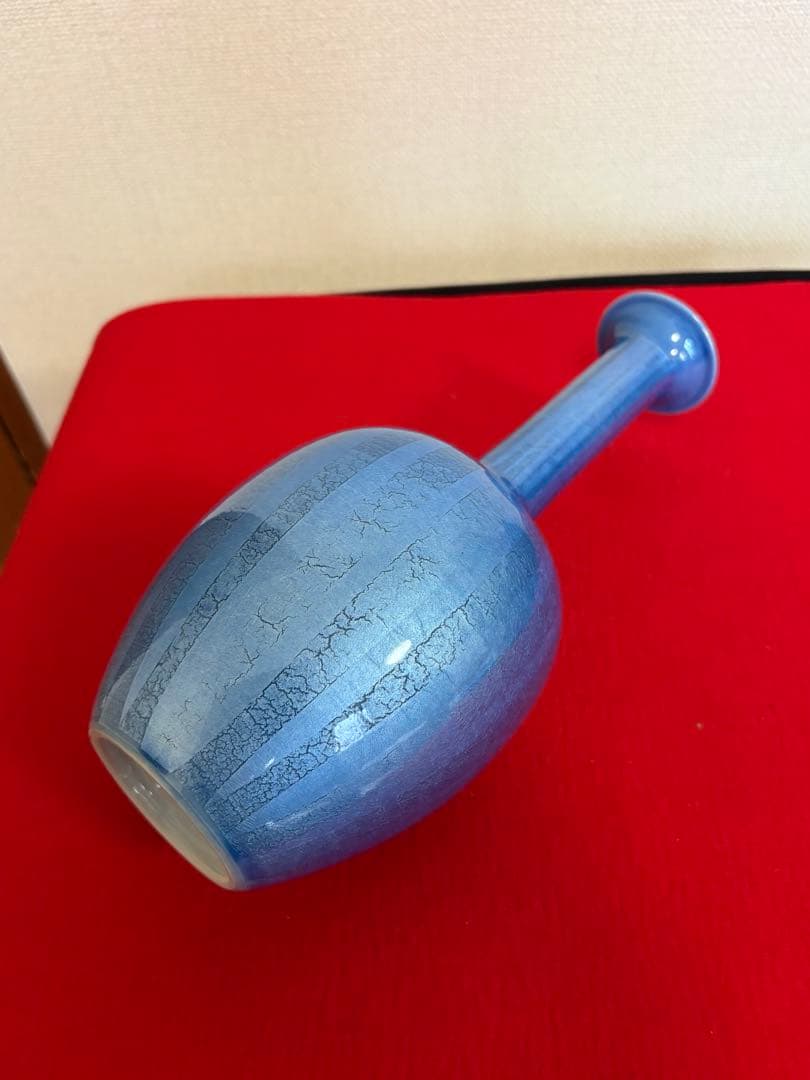 人間国宝 中田一於 淡青釉裏銀彩 花入 N43 日本工芸会正会員 九谷焼