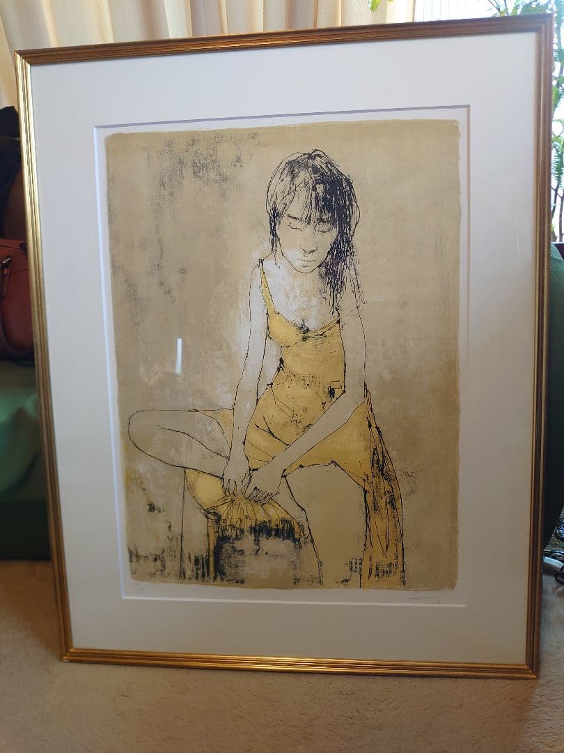 売約済　「ジャン.ジャンセン」黄色い服の女 リトグラフ　ＥD/自筆サインあり