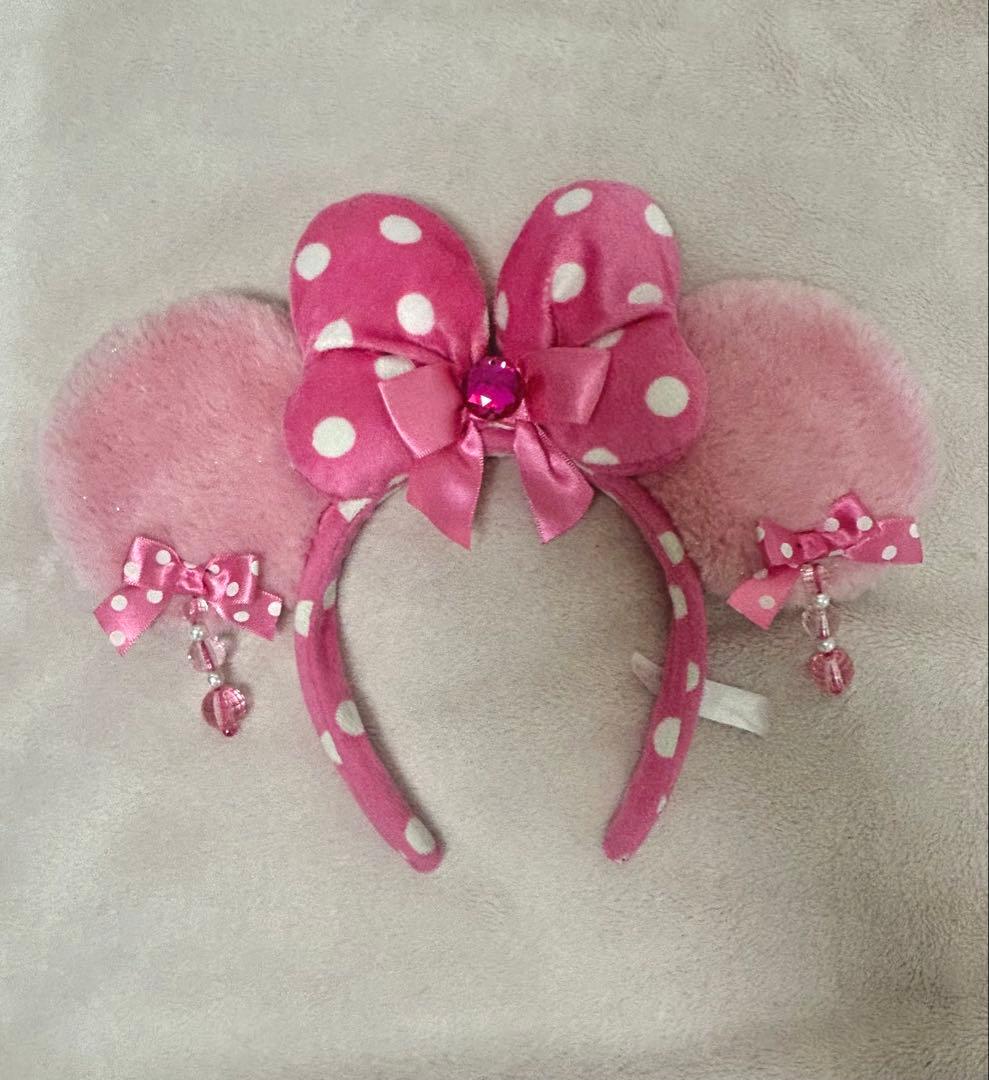 ディズニー カチューシャ イヤリング ピンク ミニー リボン　水玉 ドット