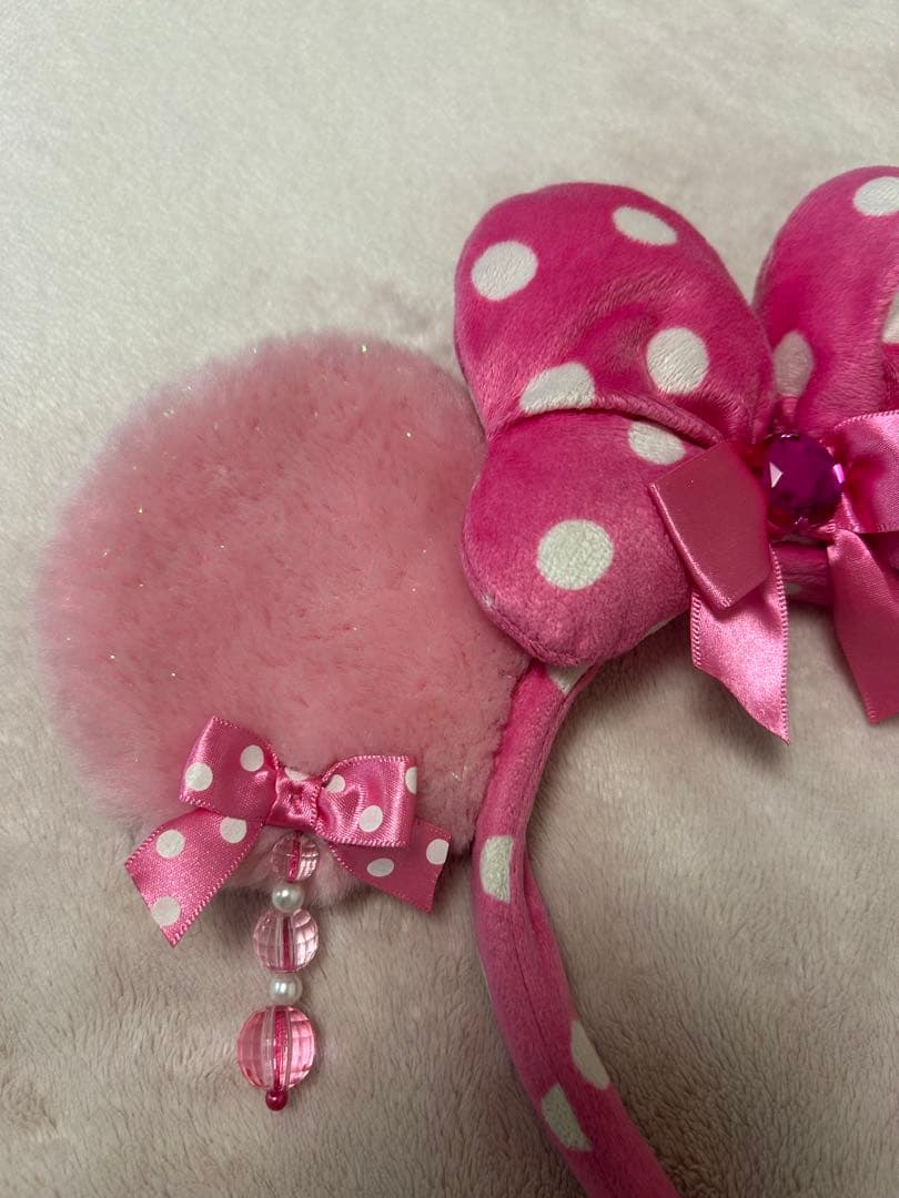 ディズニー カチューシャ イヤリング ピンク ミニー リボン　水玉 ドット