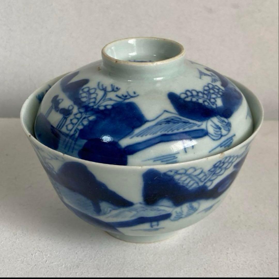 成化年製 南蛮船図蓋付椀 成化年製 骨董品 江戸時代 天保