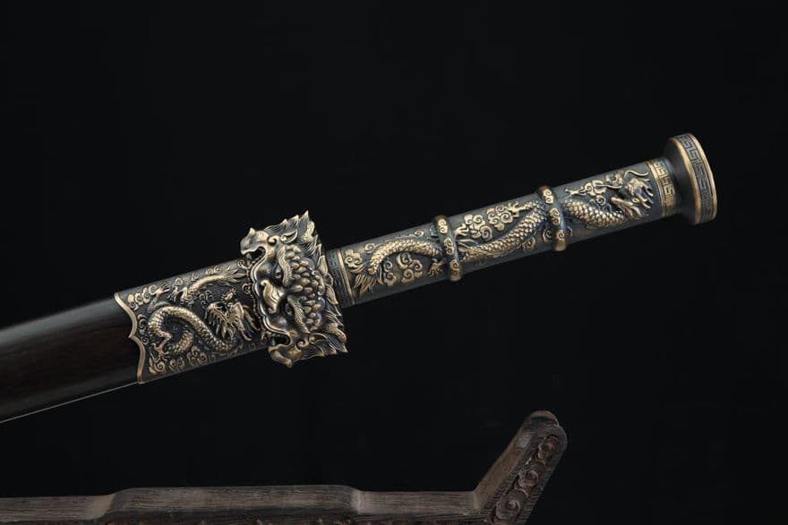 獅子竜漢剣（黒檀タイプ）古兵器   武具　刀装具　日本刀　模造刀   居合刀