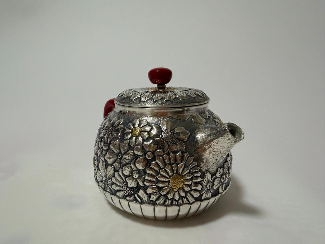 純銀製 花文様 急須 銀瓶 煎茶道具