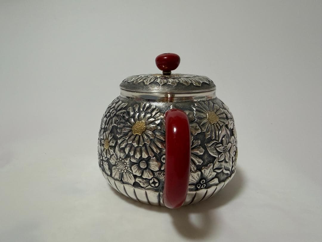 純銀製 花文様 急須 銀瓶 煎茶道具