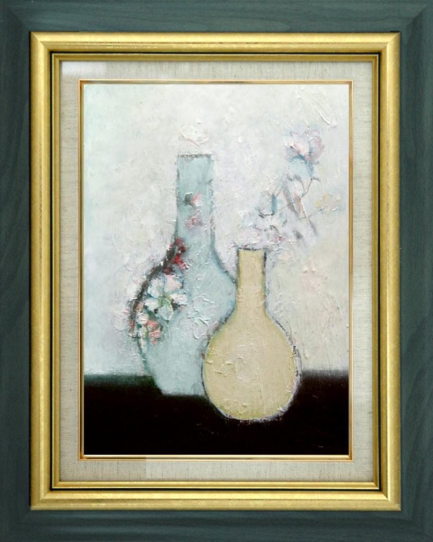 油絵 菅家令子 絵 絵画 インテリア 額付(黒) uF6-111102 花と花瓶