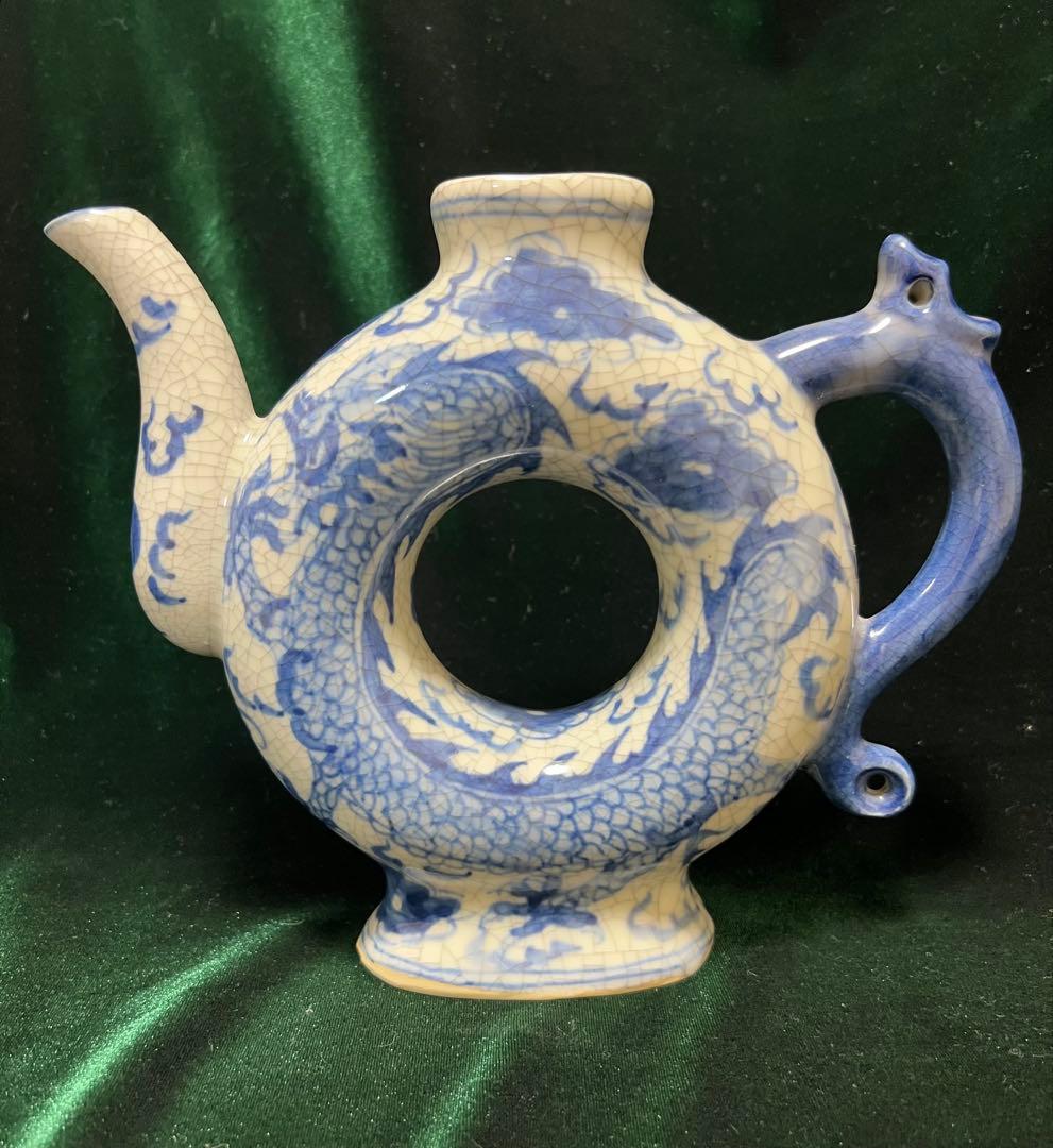 解体整理中国古玩　青花龍紋様丸型水注木箱アリ大明正徳年製高さ17cm 現状品のみ