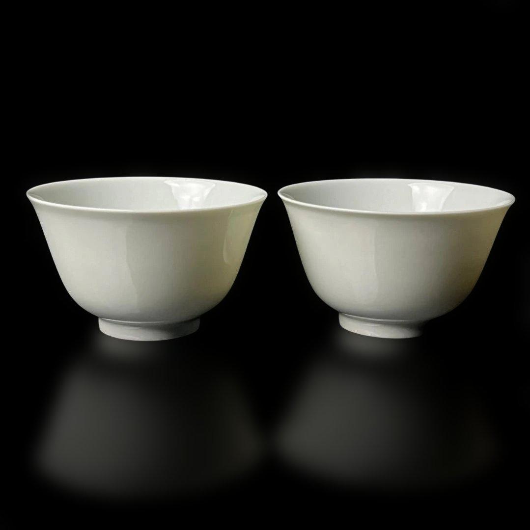 唐物 白磁煎茶碗 一対 大清雍正年製 款 中国美術 古玩 白磁碗 SH19