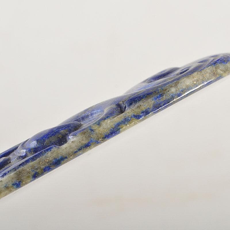 中国　玉石彫刻　ラピスラズリ　神獣彫　根付　玉器　紙鎮　時代箱　C　6816