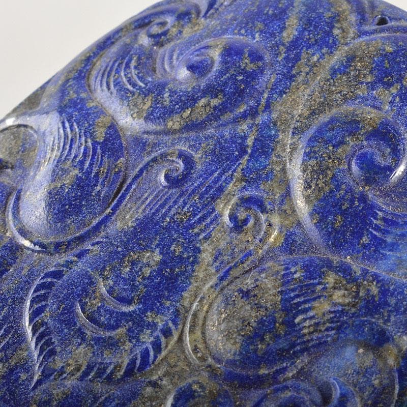 中国　玉石彫刻　ラピスラズリ　神獣彫　根付　玉器　紙鎮　時代箱　C　6816